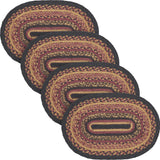 Heritage Farms Dining Table Placemat, Braided Jute, Oval, Red Black Tan. 10x15, 4 Pack 4 Pack