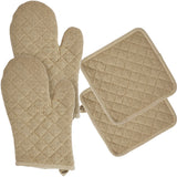 VHC Brands Burlap Natural 4PC Set 2 Oven Mitts and 2 Pot Holders