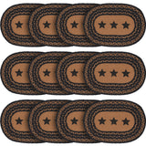 Farmhouse Star Dining Table Placemat, Braided Jute, Oval, Black Tan, 12x18, 12 Pack 12 Pack