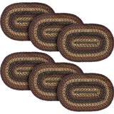 Country Beckham Table Placemat, Red Black Tan, Jute Blend, Oval, 12x18 Inches, 6 Pack 6 Pack