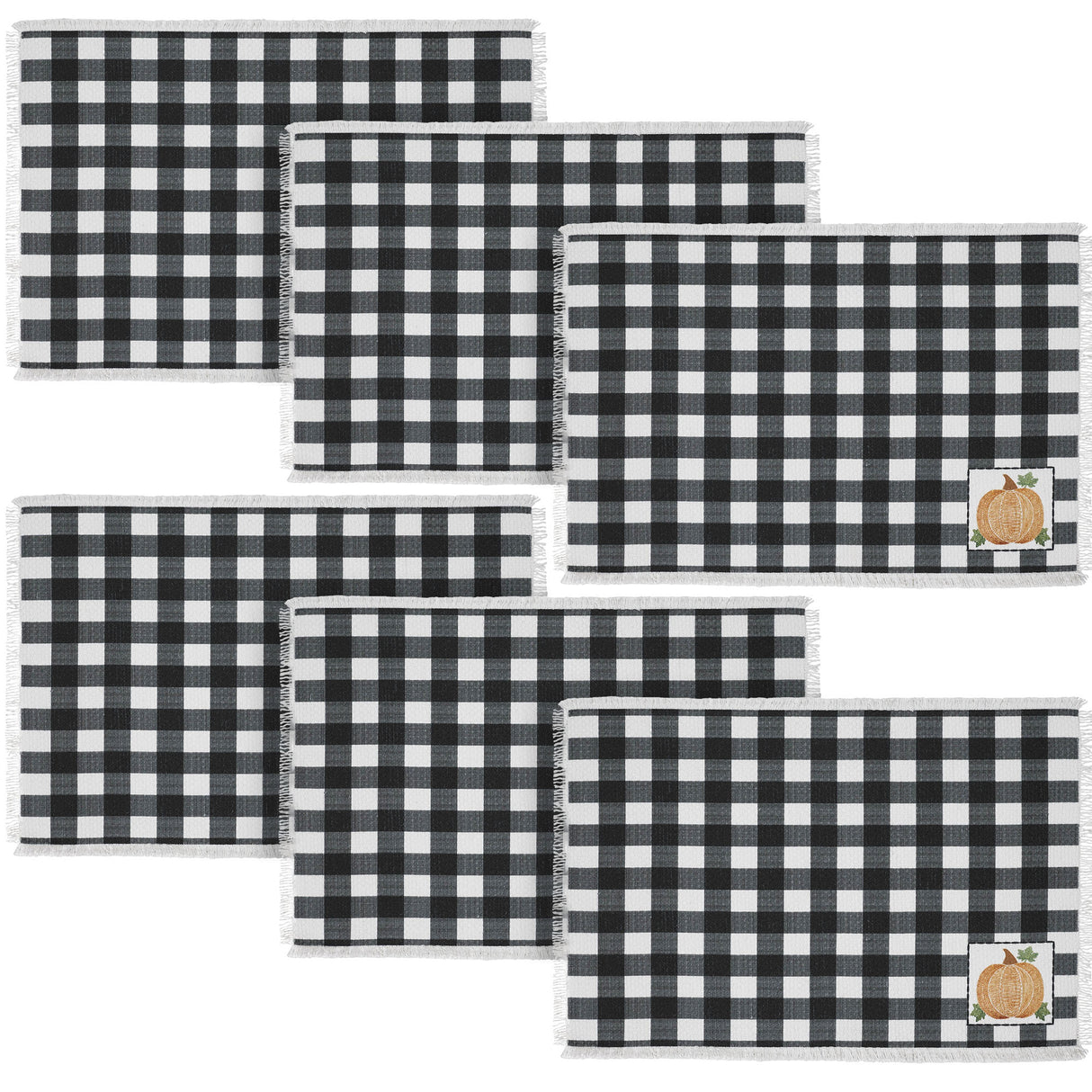 Annie Black Check Pumpkin Placemat Set of 2 13x19, 3 Pack 6 Pack