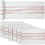 Antique White Stripe Coral 12x72 Table Runner & 6 pc 13x19 Placemat Set