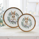 VHC Brands Bunny Hop 3PC Bunny Hop Wooden Plate Natural w/ Bunny & Wreath ,Small Meduim and Large
