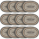 Sawyer Mill, Dining Table Placemat, Braided Jute, Oval, Charcoal Creme, 10x15, 12 Pack 12 Pack