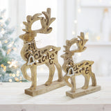 VHC Brands 2PC Ornate Prancer Wooden Reindeer ,Small and Large