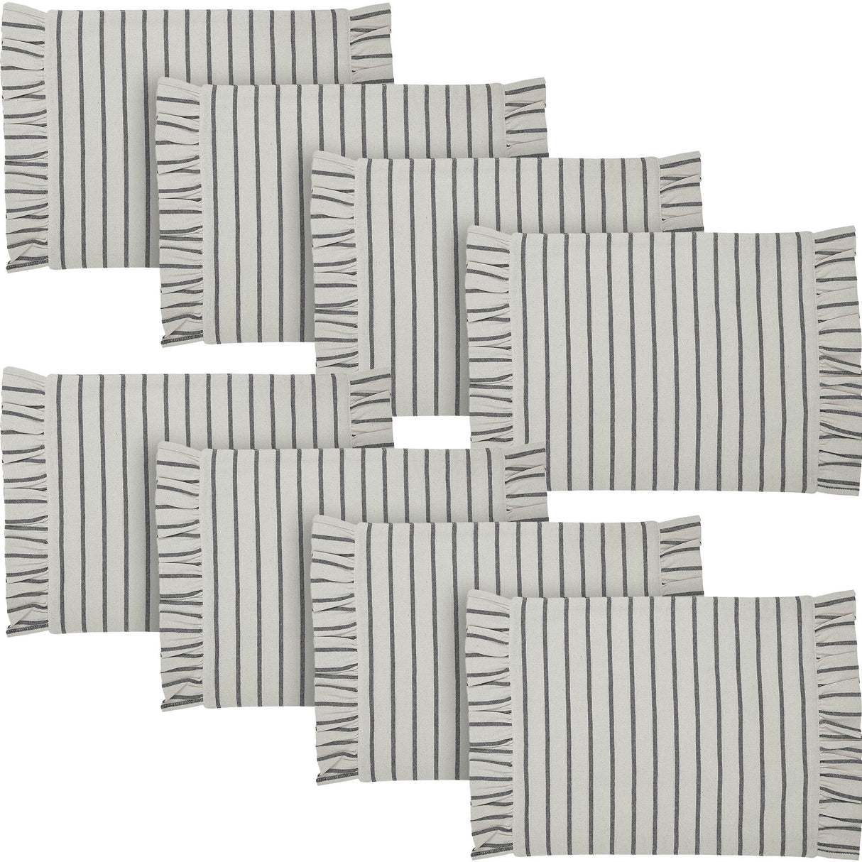 Kaila Ticking Stripe Ruffled Placemat Set of 2 13x19, 4 Pack 8 Pack