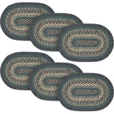 Pine Grove, Dining Table Placemat, Braided Jute, Oval, Green, 12x18, 6 Pack 6 Pack