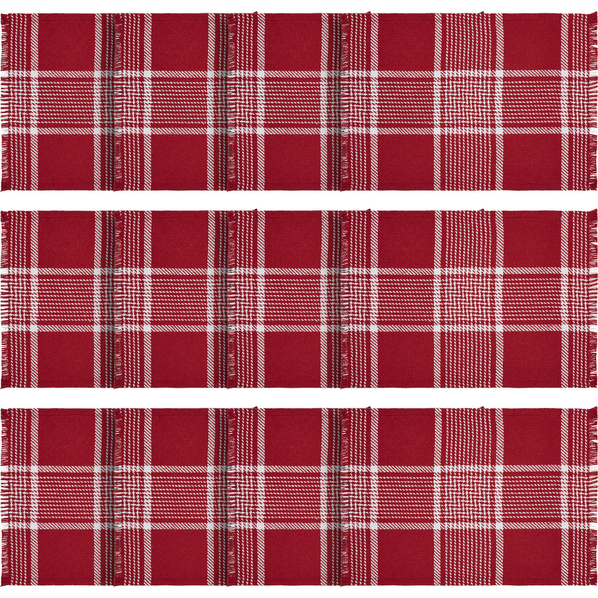 Eston Red White Plaid Placemat Set of 2 Fringed 13x19, 6 Pack 12 Pack