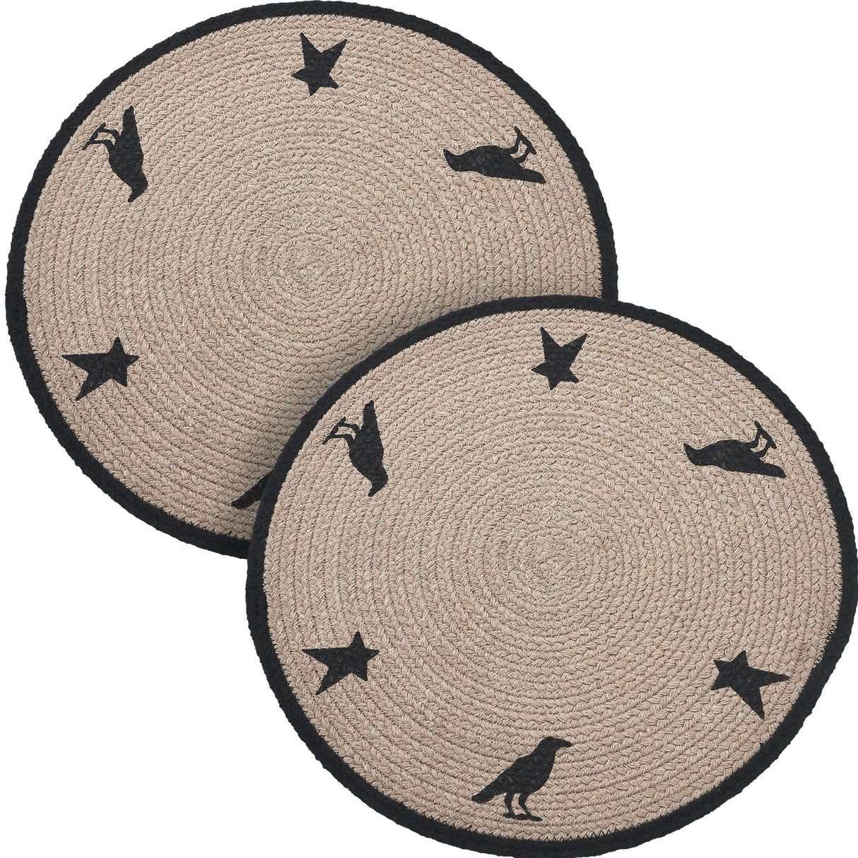 Braided Cotton Raven Harvest Stencil Placemat 14 inch Diameter, Decorative Fall Placemat, Table Decor for Fall and Thanksgiving, 2 Pack