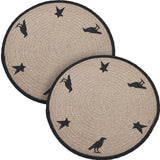 Braided Cotton Raven Harvest Stencil Placemat 14 inch Diameter, Decorative Fall Placemat, Table Decor for Fall and Thanksgiving, 2 Pack