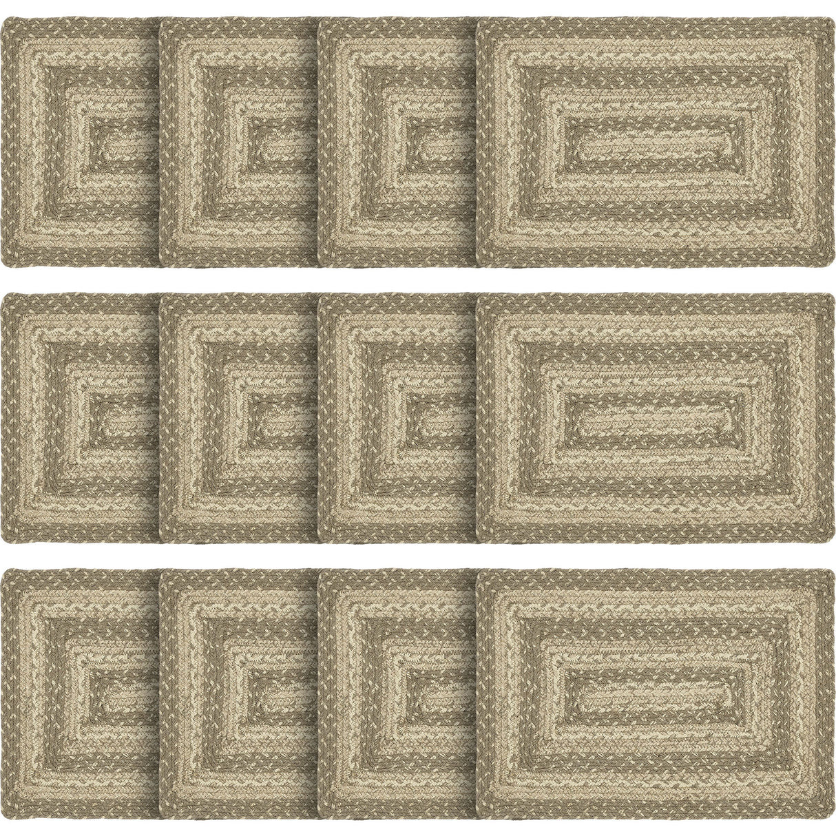 Farmhouse Cobblestone Table Placemat, Tan Grey White, Jute Blend, Rectangle, 12x18 Inches, 12 Pack 12 Pack