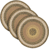 Kettle Grove, Braided Jute Mat Trivet Placemat, Round, Black Tan, 15 inch, Set of 3