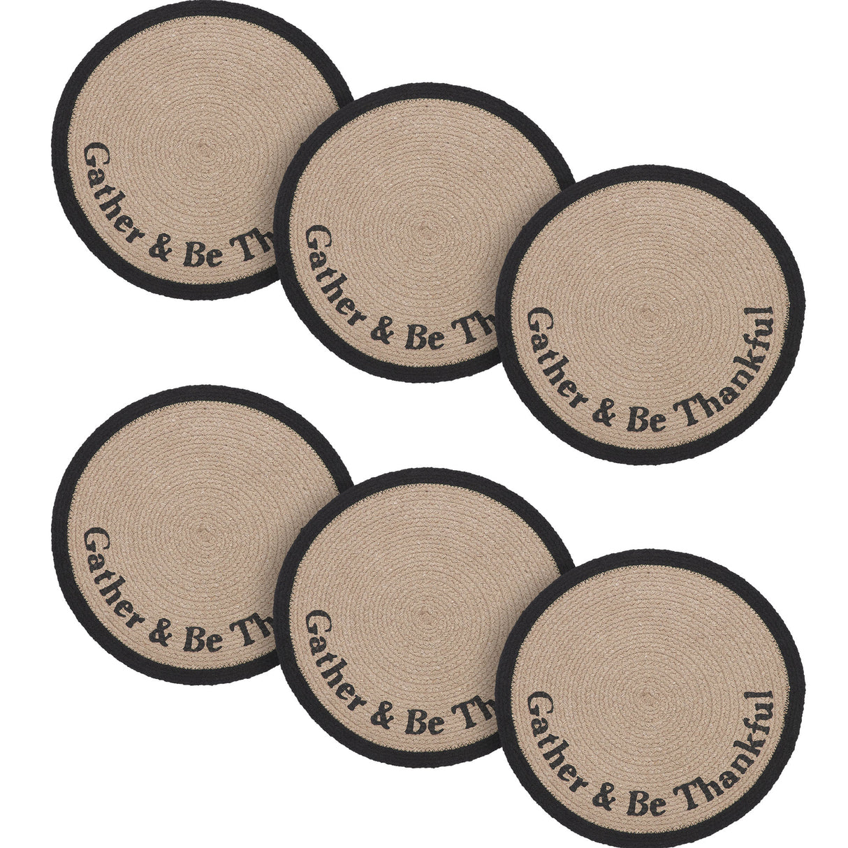 Braided Cotton Harvest Blessings Stencil Gather & Be Thankful Placemat 14 inch Diameter, Decorative Fall Placemat, Table Decor for Fall and Thanksgiving, 6 Pack 6 Pack