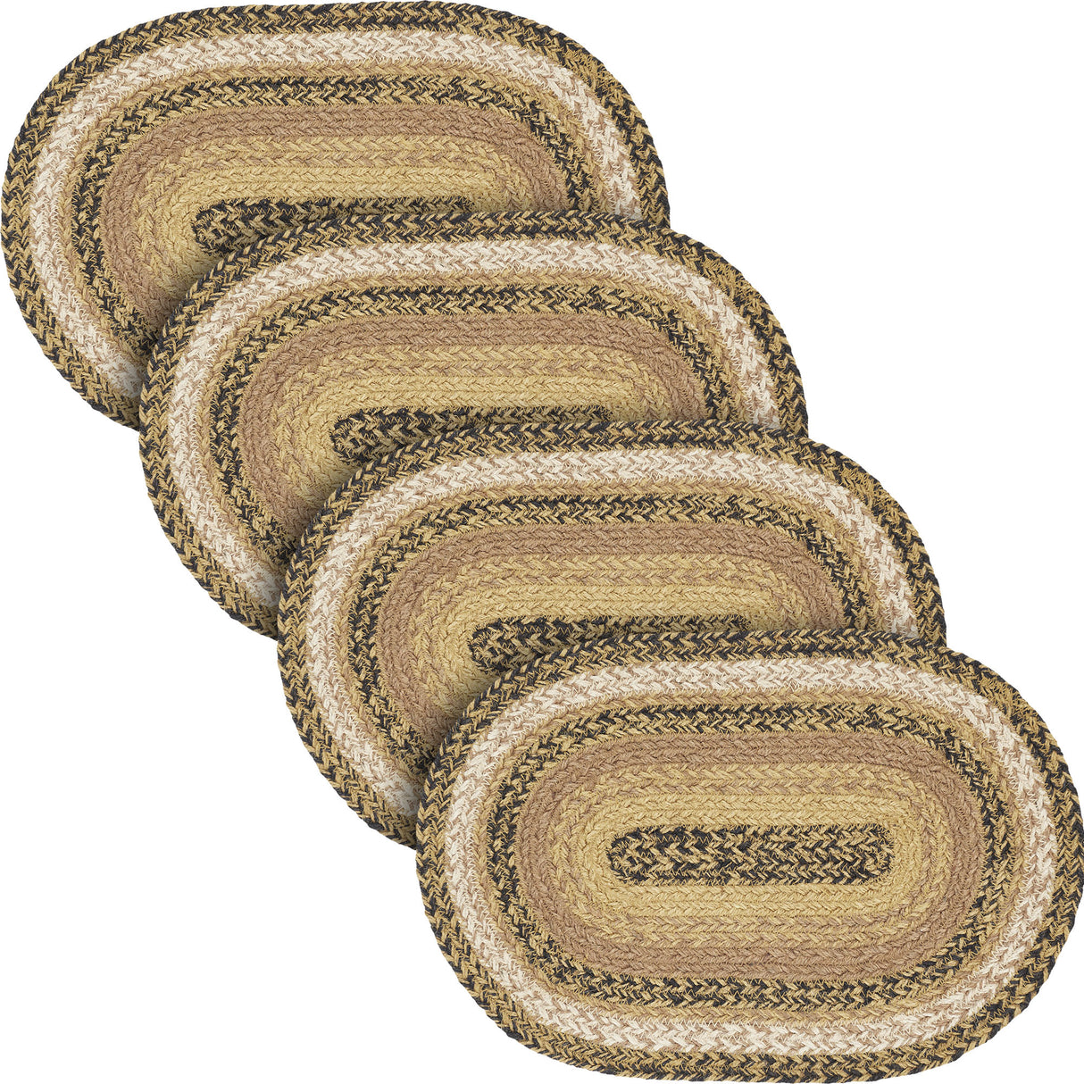 Kettle Grove, Dining Table Placemat, Braided Jute, Oval, Tan & Black, 10x15, 4 Pack 4 Pack