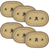 Kettle Grove, Dining Table Placemat, Braided Jute, Stars, Oval, Tan & Black, 10x18, 6 Pack 6 Pack
