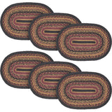Heritage Farms Dining Table Placemat, Braided Jute, Oval, Red Black Tan. 12x18, 6 Pack 6 Pack