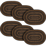 Black & Tan Dining Table Placemat, Braided Jute, Oval, Black, 12x18, 6 Pack 6 Pack