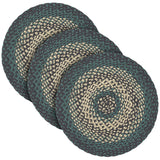Pine Grove, Braided Jute Mat Trivet Placemat, Round, Green, 15 inch, Set of 3