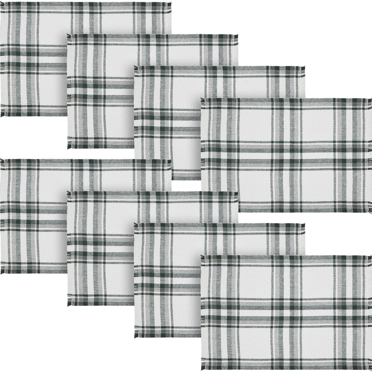 Harper Plaid Green White Placemat Set of 2 Fringed 13x19, 4 Pack 8 Pack