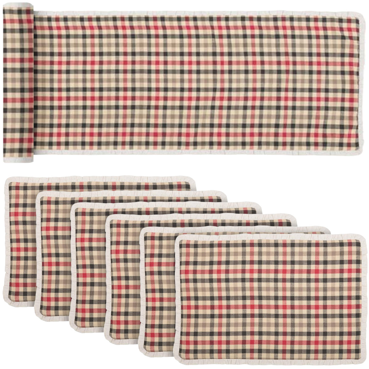 Hollis Ivory 13x72 Table Runner & 6 pc 12x18 Placemat Set