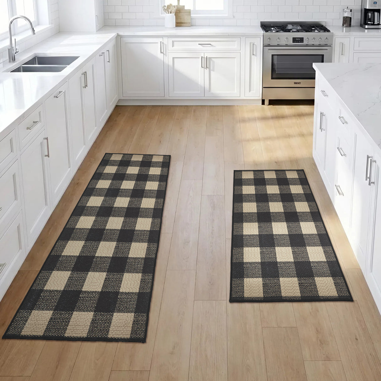 VHC Brands Black Check 2 Piece Rug Set, 17x36 and 17x48