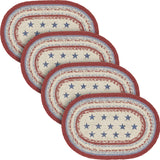 Celebration Dining Table Placemat, Braided Jute, Oval, Red Creme Blue, 10x15, 4 Pack 4 Pack