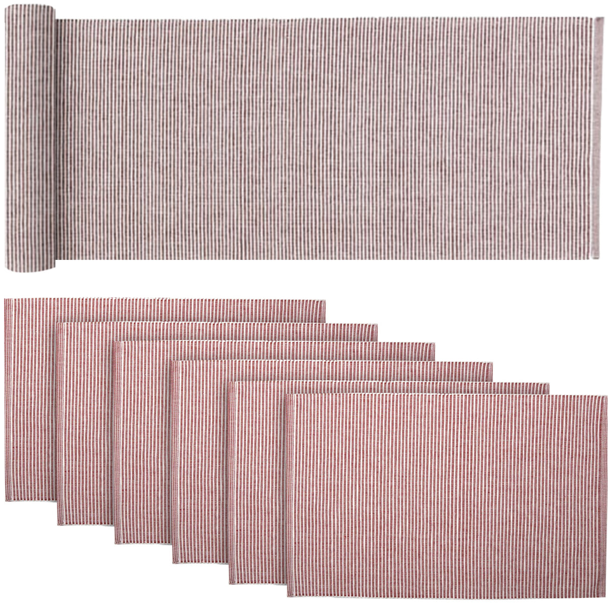 Ashton Burgundy 13x72 Table Runner & 6 pc 12x18 Placemat Set