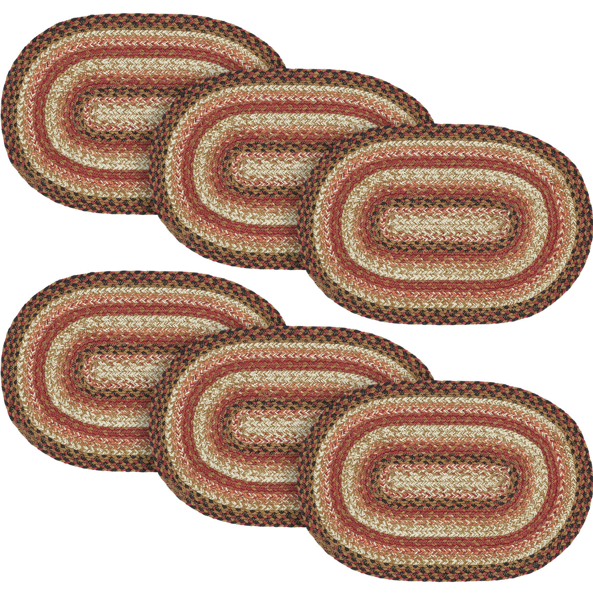 Ginger Spice Table Placemat, Orange Red Natural, Jute Blend, Oval, 12x18 Inches, 6 Pack 6 Pack
