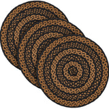 Black & Tan Braided Jute Mat Trivet Placemat, Round, Black, 8 inch, Set of 3