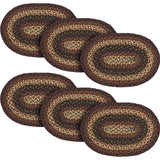 Country Beckham Placemat, Red Black Tan, Jute Blend, Oval, 10x15 Inches, 6 Pack 6 Pack