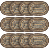 Country Espresso Table Placemat, Brown Black Tan, Jute Blend, Oval, 12x18 Inches, 12 Pack 12 Pack
