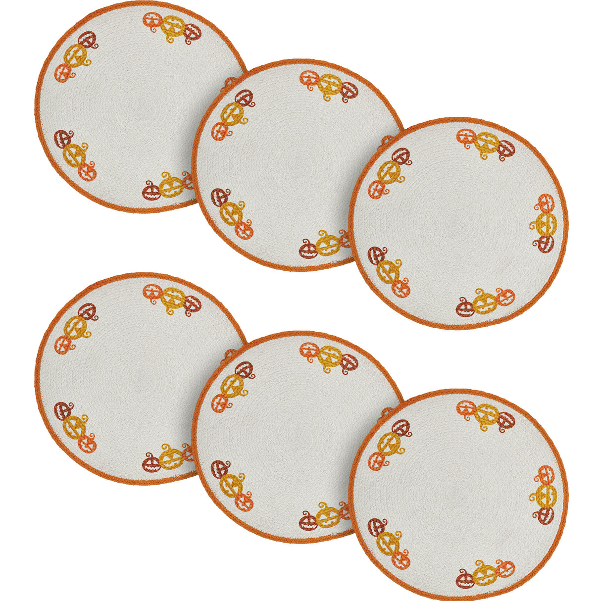 Braided Cotton Country Halloween Stencil Placemat 14 inch Diameter, Decorative Fall Placemat, Table Decor for Fall and Halloween, 6 Pack 6 Pack
