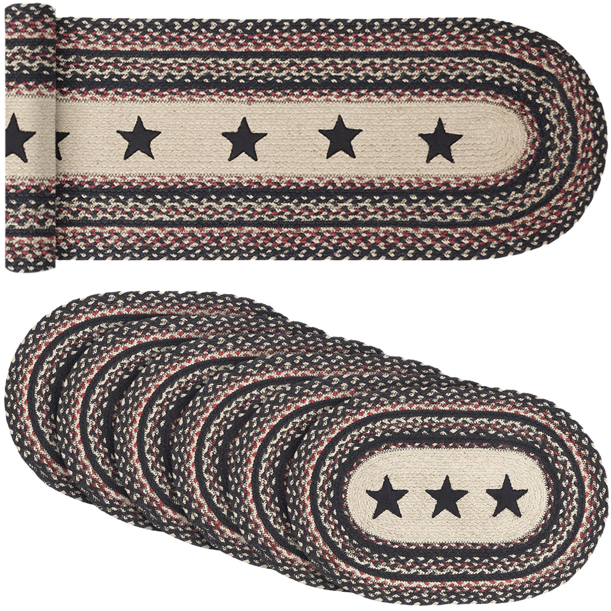 Colonial Star Country Black 13x72 Table Runner & 6 pc 12x18 Placemat Set
