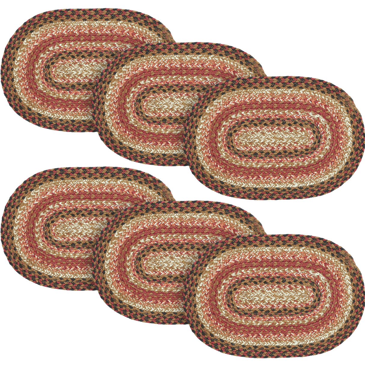 Ginger Spice Table Placemat, Orange Red Natural, Jute Blend, Oval, 10x15 Inches, 6 Pack 6 Pack