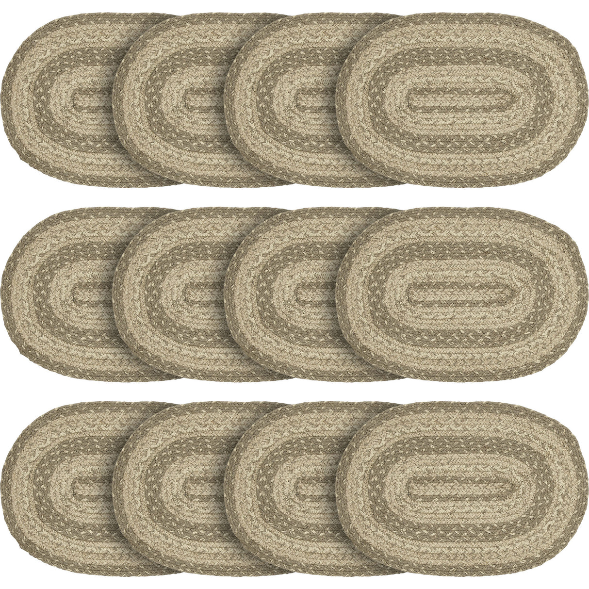 Farmhouse Cobblestone Table Placemat, Tan Grey White, Jute Blend, Oval, 10x15 Inches, 12 Pack 12 Pack