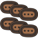 Farmhouse Star Dining Table Placemat, Braided Jute, Oval, Black Tan, 12x18, 6 Pack 6 Pack