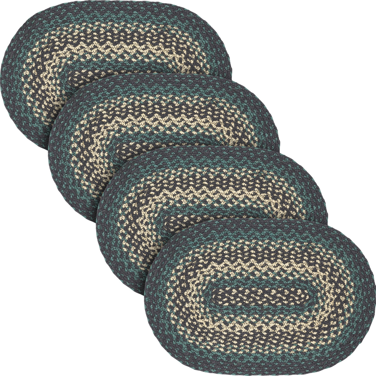 Pine Grove, Dining Table Placemat, Braided Jute, Oval, Green, 12x18, 4 Pack 4 Pack