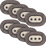 Primitive Colonial Star Table Placemat, Tan Black Red, Jute Blend, Oval, 12x18 Inches, 8 Pack 8 Pack