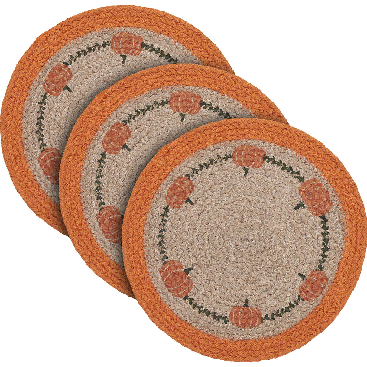 Jute Harvest Blessings Natural Stencil Pumpkin Trivet 8, Set of 3