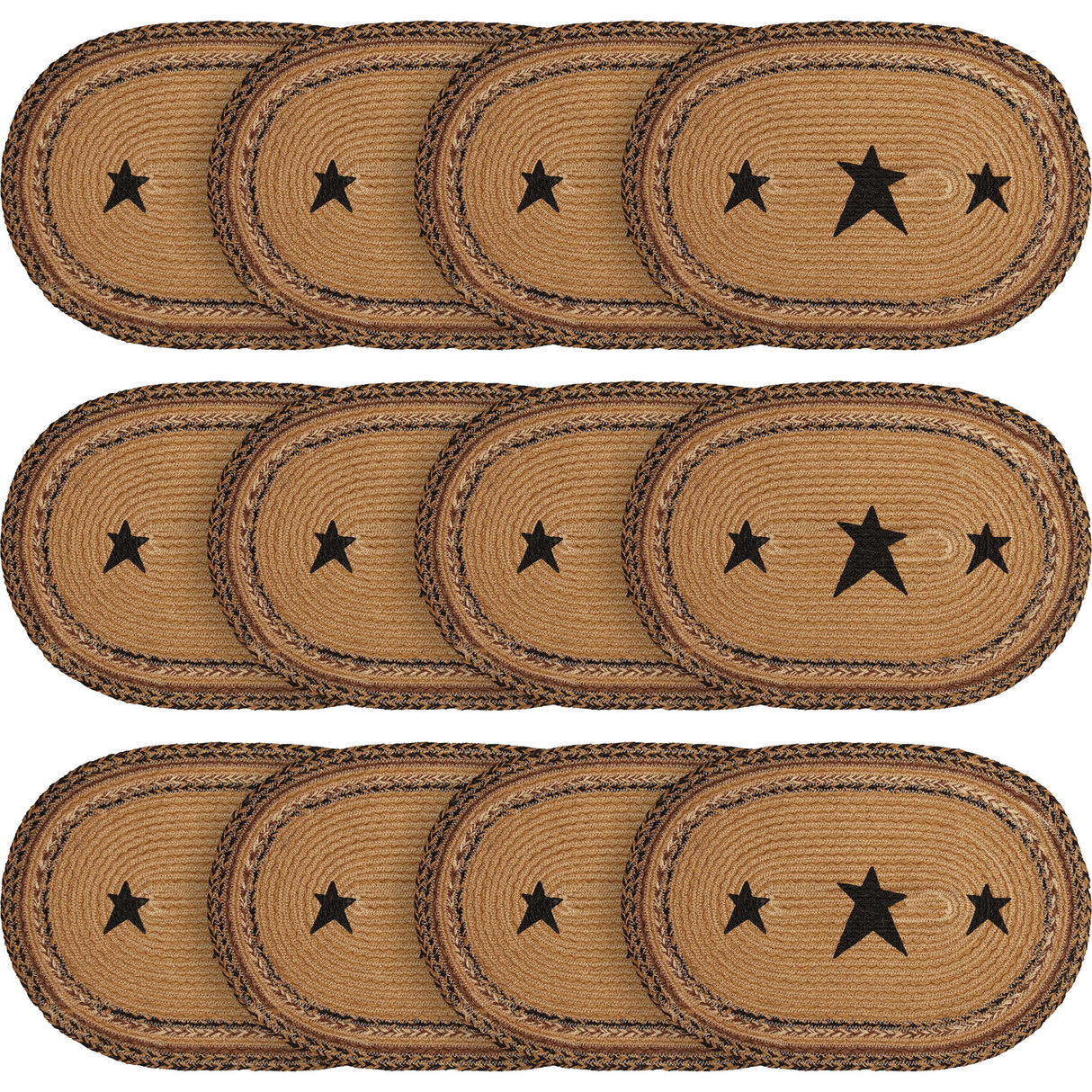 Kettle Grove Primitive Star Placemat Set of 6 Stenciled Oval Kitchen Table Decor 12"x18", 12 Pack