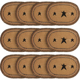Kettle Grove Primitive Star Placemat Set of 6 Stenciled Oval Kitchen Table Decor 12"x18", 12 Pack
