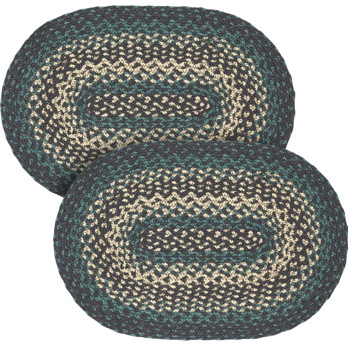 Pine Grove, Dining Table Placemat, Braided Jute, Oval, Green, 12x18, 2 Pack