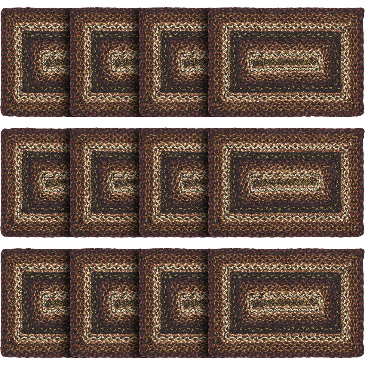 Country Beckham Table Placemat, Red Black Tan, Jute Blend, Rectangle, 12x18 Inches, 12 Pack 12 Pack