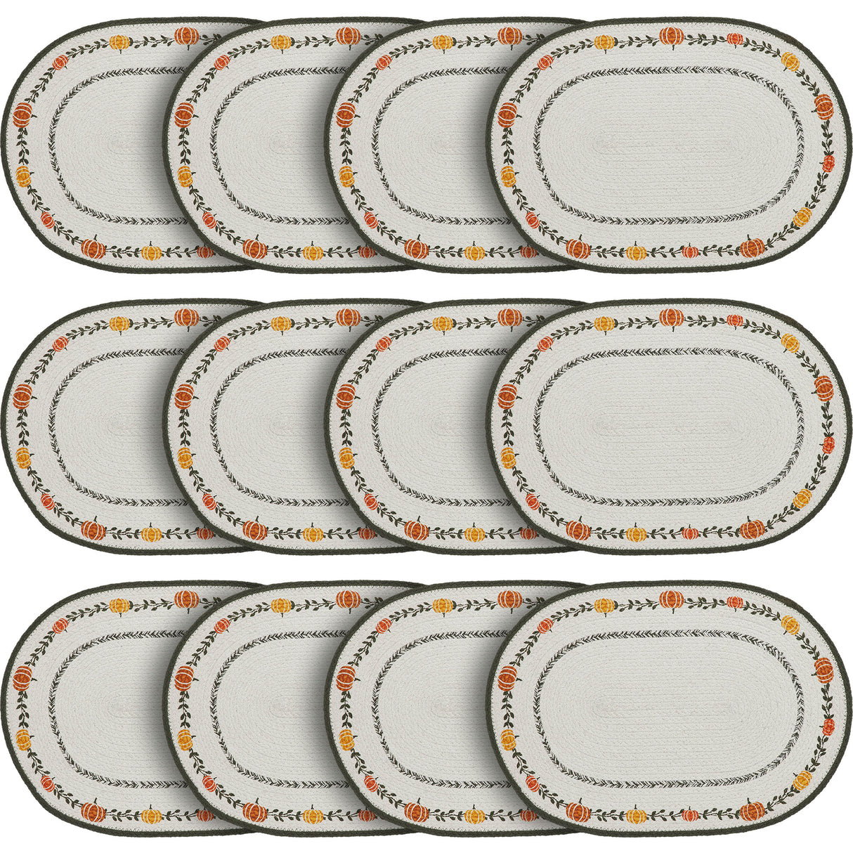Braided Cotton Pumpkin Bounty Oval Placemat Stencil 13x19, Decorative Fall Placemat, Table Decor for Fall and Thanksgiving, 12 Pack 12 Pack