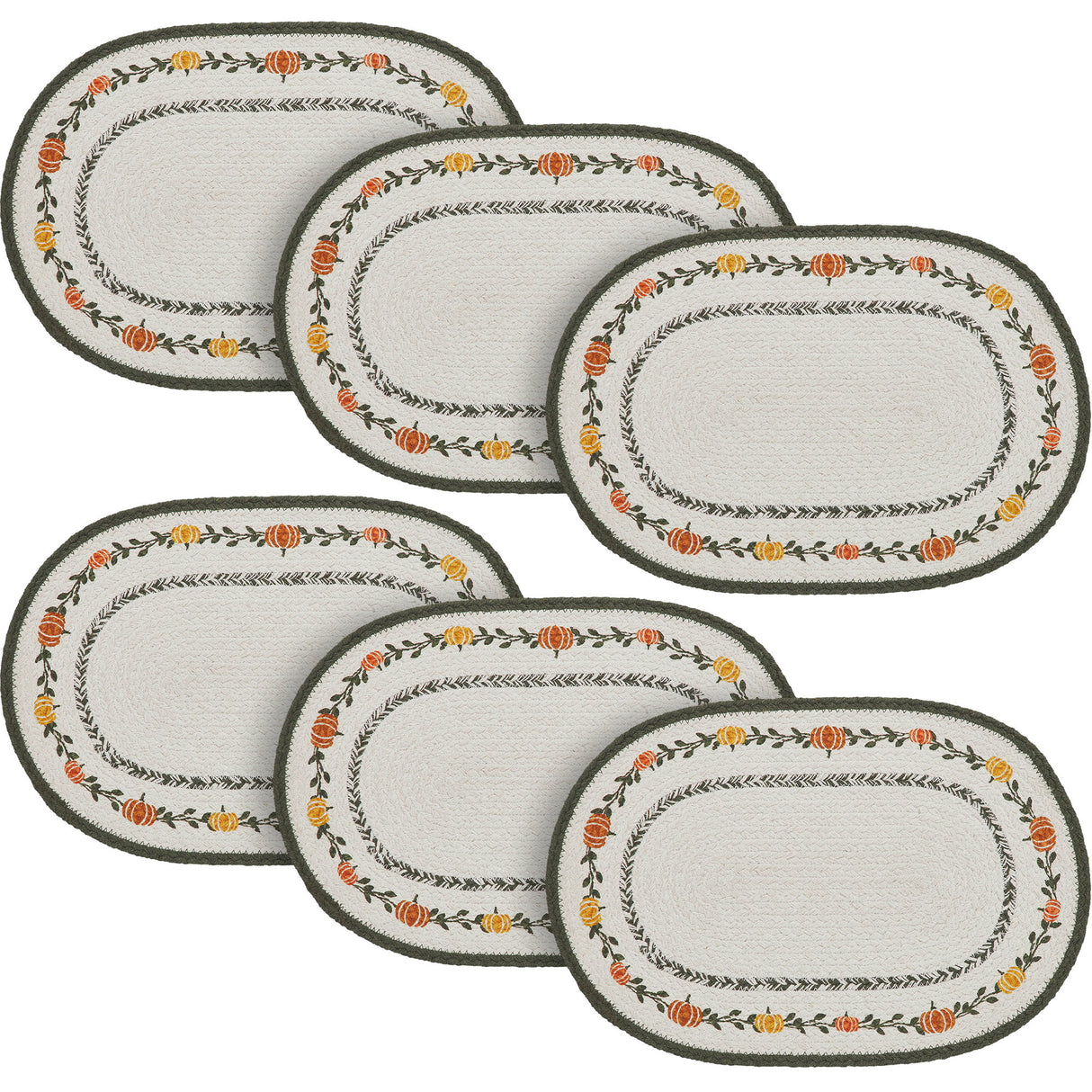 Braided Cotton Pumpkin Bounty Oval Placemat Stencil 10x15, Decorative Fall Placemat, Table Decor for Fall and Thanksgiving, 6 Pack 6 Pack