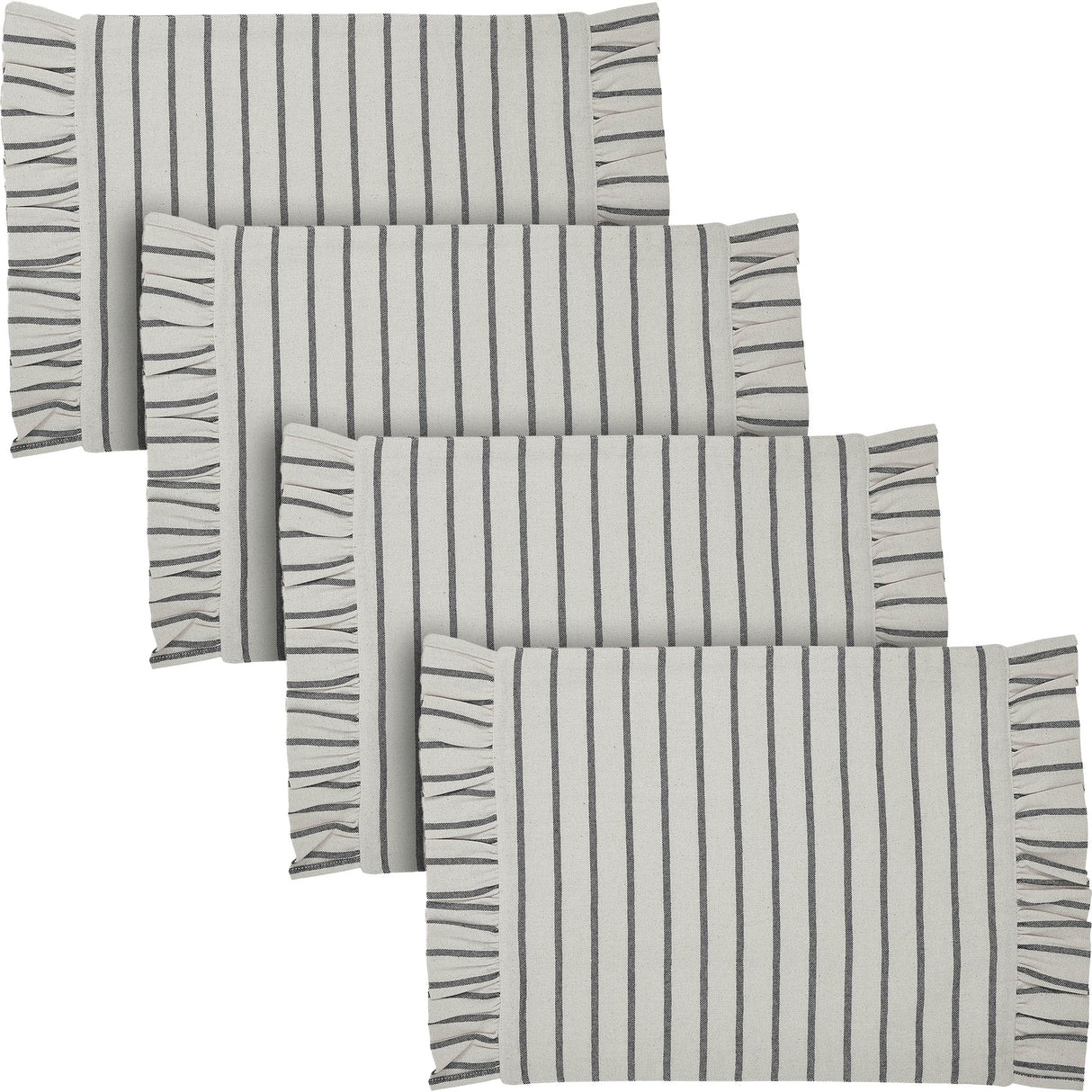 Kaila Ticking Stripe Ruffled Placemat Set of 2 13x19, 4 Pack