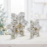 VHC Brands 2PC Distressed White Wooden Snowflake ,Small and Large