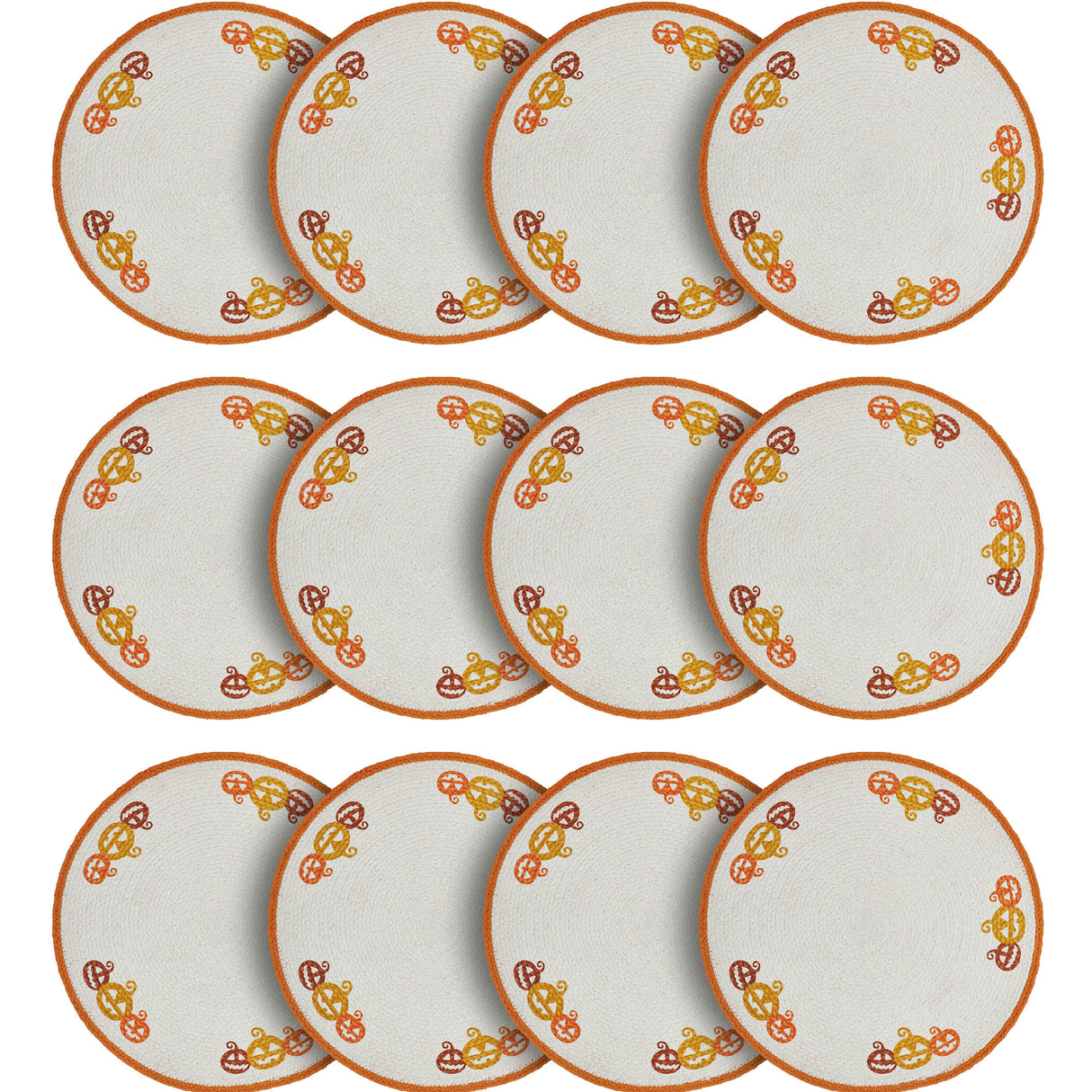 Braided Cotton Country Halloween Stencil Placemat 14 inch Diameter, Decorative Fall Placemat, Table Decor for Fall and Halloween, 12 Pack 12 Pack