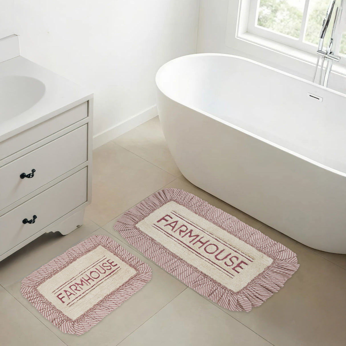 VHC Brands Sawyer Mill Red 2pc Bathhmat Set, 20x30 and 27x48