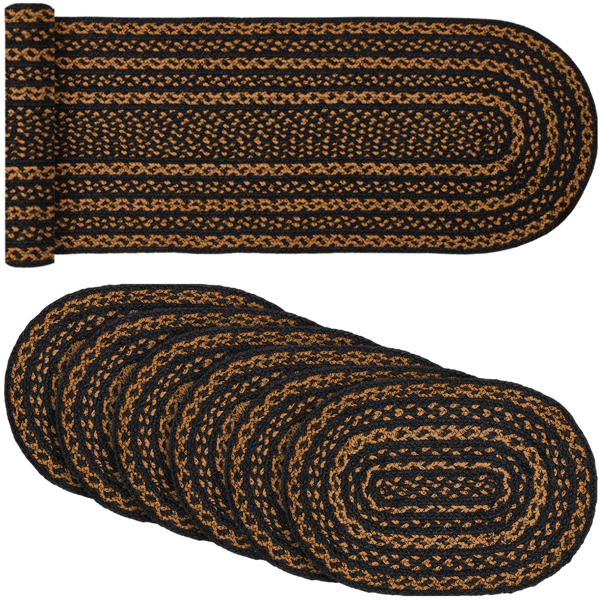 Black & Tan Country Black 13x72 Table Runner & 6 pc 10x15 Placemat Set